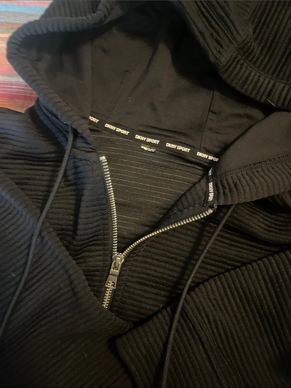 Dkny Women's Black Ribbed Half-Zip Hoodie - Picture 3 of 4